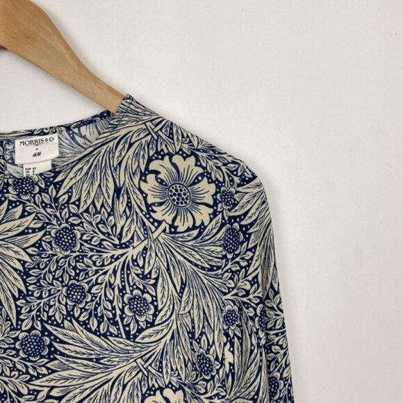H&M x William Morris & Co 8 Floral Print Top Blouse Navy Blue Ivory - Picture 6 of 15